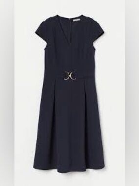 Retro H&M Navy with Gold Buckle A-Line Dress Nwots size small